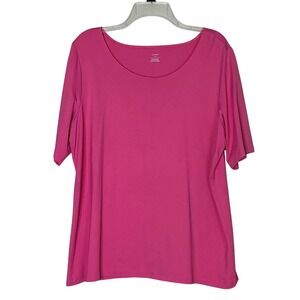CJ Banks Plus Size 1X Pink‎ Scoop Neck Short Sleeve Nylon Spandex Top Shirt